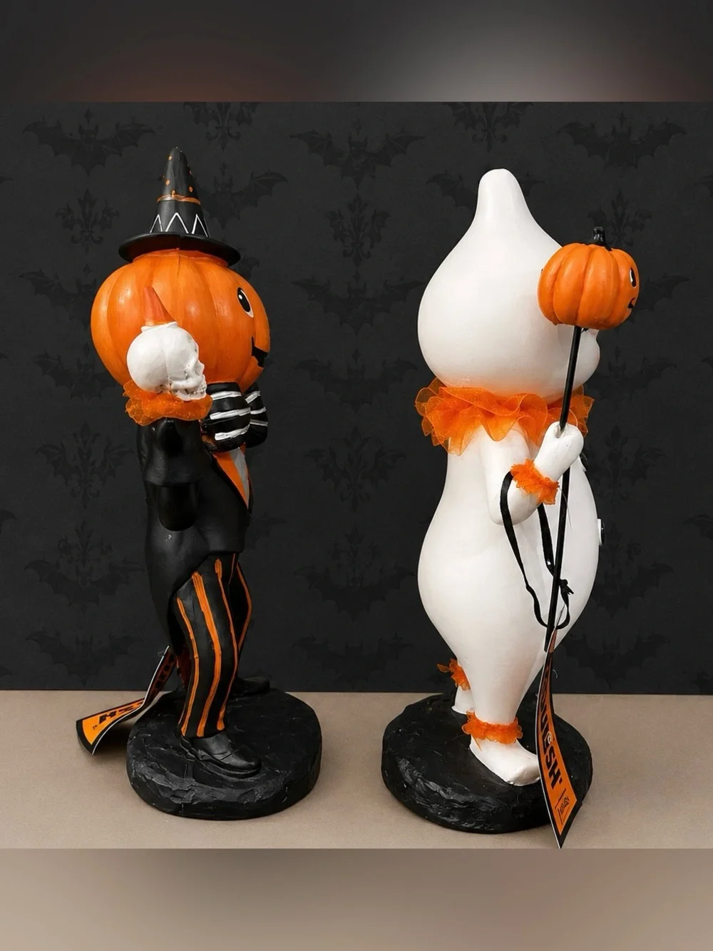 Ghoulish Carnival Pumpkin Jester & Clown Ghost Vintage-Style Halloween Set of 2
